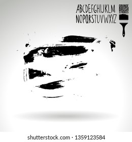 Black brush stroke and handwritten alphabet. Grunge vector abstract hand - painted element. Underline and border design.