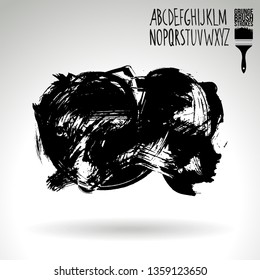 Black brush stroke and handwritten alphabet. Grunge vector abstract hand - painted element. Underline and border design.