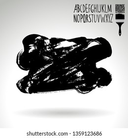 Black brush stroke and handwritten alphabet. Grunge vector abstract hand - painted element. Underline and border design.