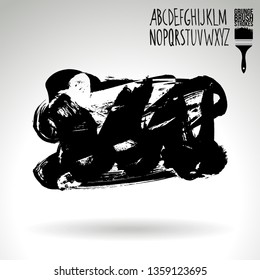 Black brush stroke and handwritten alphabet. Grunge vector abstract hand - painted element. Underline and border design.