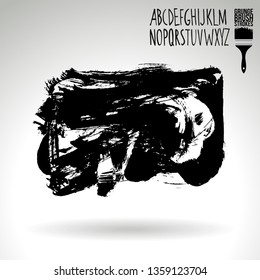 Black brush stroke and handwritten alphabet. Grunge vector abstract hand - painted element. Underline and border design.