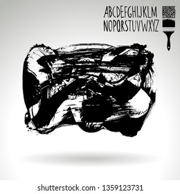 Black brush stroke and handwritten alphabet. Grunge vector abstract hand - painted element. Underline and border design.