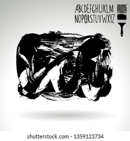 Black brush stroke and handwritten alphabet. Grunge vector abstract hand - painted element. Underline and border design.