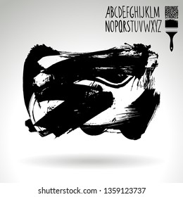 Black brush stroke and handwritten alphabet. Grunge vector abstract hand - painted element. Underline and border design.