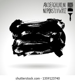 Black brush stroke and handwritten alphabet. Grunge vector abstract hand - painted element. Underline and border design.