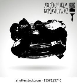 Black brush stroke and handwritten alphabet. Grunge vector abstract hand - painted element. Underline and border design.