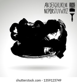 Black brush stroke and handwritten alphabet. Grunge vector abstract hand - painted element. Underline and border design.