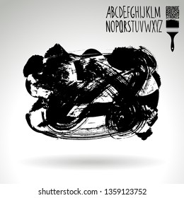 Black brush stroke and handwritten alphabet. Grunge vector abstract hand - painted element. Underline and border design.