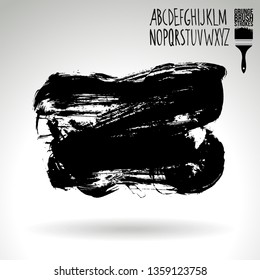 Black brush stroke and handwritten alphabet. Grunge vector abstract hand - painted element. Underline and border design.