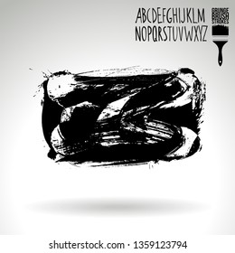 Black brush stroke and handwritten alphabet. Grunge vector abstract hand - painted element. Underline and border design.