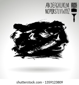 Black brush stroke and handwritten alphabet. Grunge vector abstract hand - painted element. Underline and border design.