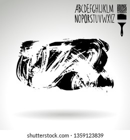 Black brush stroke and handwritten alphabet. Grunge vector abstract hand - painted element. Underline and border design.