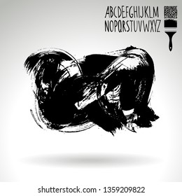 Black brush stroke and handwritten alphabet. Grunge vector abstract hand - painted element. Underline and border design.