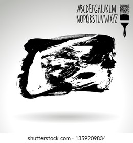 Black brush stroke and handwritten alphabet. Grunge vector abstract hand - painted element. Underline and border design.