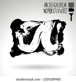 Black brush stroke and handwritten alphabet. Grunge vector abstract hand - painted element. Underline and border design.