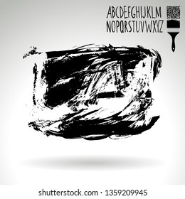 Black brush stroke and handwritten alphabet. Grunge vector abstract hand - painted element. Underline and border design.