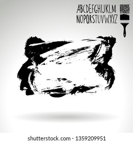 Black brush stroke and handwritten alphabet. Grunge vector abstract hand - painted element. Underline and border design.