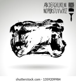 Black brush stroke and handwritten alphabet. Grunge vector abstract hand - painted element. Underline and border design.