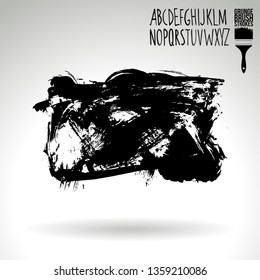 Black brush stroke and handwritten alphabet. Grunge vector abstract hand - painted element. Underline and border design.