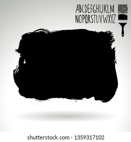 Black brush stroke and handwritten alphabet. Grunge vector abstract hand - painted element. Underline and border design.