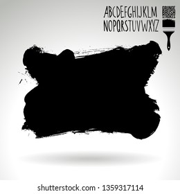Black brush stroke and handwritten alphabet. Grunge vector abstract hand - painted element. Underline and border design.