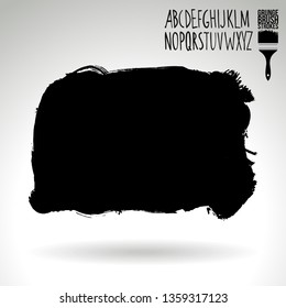 Black brush stroke and handwritten alphabet. Grunge vector abstract hand - painted element. Underline and border design.