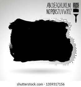 Black brush stroke and handwritten alphabet. Grunge vector abstract hand - painted element. Underline and border design.
