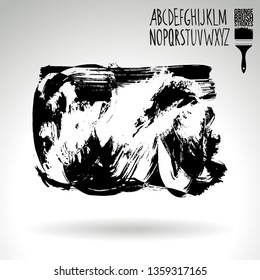 Black brush stroke and handwritten alphabet. Grunge vector abstract hand - painted element. Underline and border design.