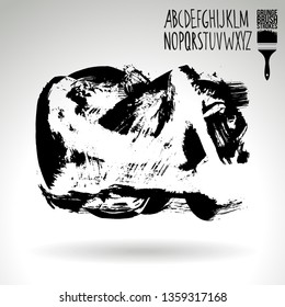 Black brush stroke and handwritten alphabet. Grunge vector abstract hand - painted element. Underline and border design.