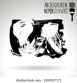 Black brush stroke and handwritten alphabet. Grunge vector abstract hand - painted element. Underline and border design.