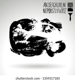 Black brush stroke and handwritten alphabet. Grunge vector abstract hand - painted element. Underline and border design.