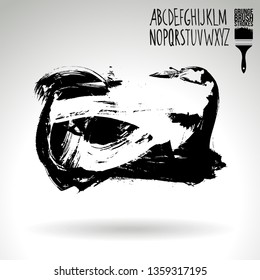 Black brush stroke and handwritten alphabet. Grunge vector abstract hand - painted element. Underline and border design.