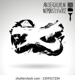 Black brush stroke and handwritten alphabet. Grunge vector abstract hand - painted element. Underline and border design.