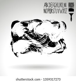 Black brush stroke and handwritten alphabet. Grunge vector abstract hand - painted element. Underline and border design.