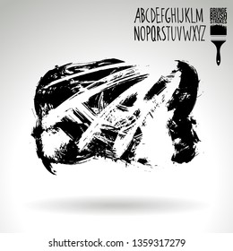 Black brush stroke and handwritten alphabet. Grunge vector abstract hand - painted element. Underline and border design.
