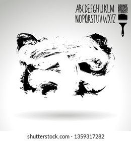 Black brush stroke and handwritten alphabet. Grunge vector abstract hand - painted element. Underline and border design.