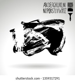 Black brush stroke and handwritten alphabet. Grunge vector abstract hand - painted element. Underline and border design.