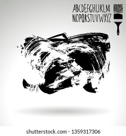 Black brush stroke and handwritten alphabet. Grunge vector abstract hand - painted element. Underline and border design.