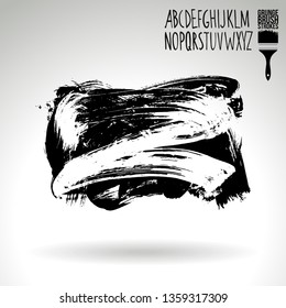 Black brush stroke and handwritten alphabet. Grunge vector abstract hand - painted element. Underline and border design.