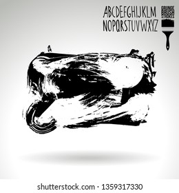 Black brush stroke and handwritten alphabet. Grunge vector abstract hand - painted element. Underline and border design.