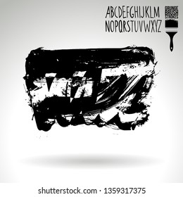 Black brush stroke and handwritten alphabet. Grunge vector abstract hand - painted element. Underline and border design.