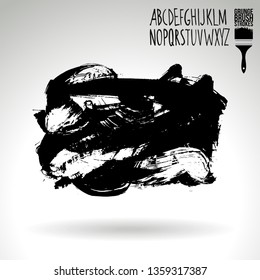 Black brush stroke and handwritten alphabet. Grunge vector abstract hand - painted element. Underline and border design.