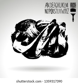 Black brush stroke and handwritten alphabet. Grunge vector abstract hand - painted element. Underline and border design.