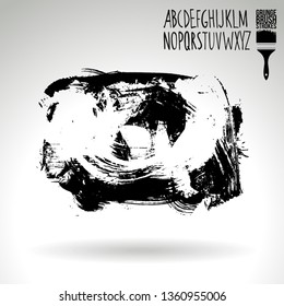 Black brush stroke and handwritten alphabet. Grunge vector abstract hand - painted element. Underline and border design.