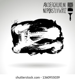 Black brush stroke and handwritten alphabet. Grunge vector abstract hand - painted element. Underline and border design.