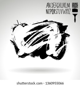 Black brush stroke and handwritten alphabet. Grunge vector abstract hand - painted element. Underline and border design.