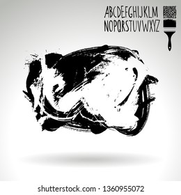 Black brush stroke and handwritten alphabet. Grunge vector abstract hand - painted element. Underline and border design.