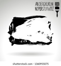 Black brush stroke and handwritten alphabet. Grunge vector abstract hand - painted element. Underline and border design.