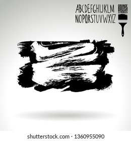 Black brush stroke and handwritten alphabet. Grunge vector abstract hand - painted element. Underline and border design.