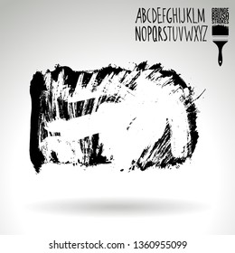 Black brush stroke and handwritten alphabet. Grunge vector abstract hand - painted element. Underline and border design.